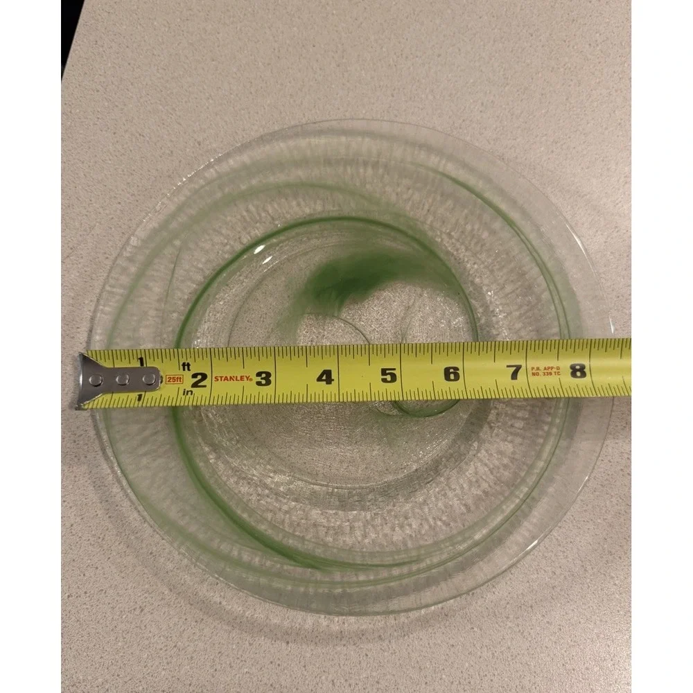 1 LVB1 Green Swirl Charger Salad Small Plate Blown Glass Vintage MCM Art Deco